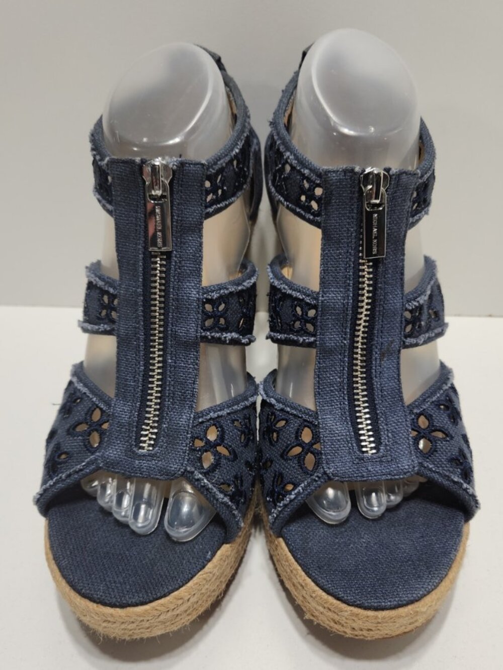 Michael Kors Women's Size 10 M Denim Espadrille Floral Design Wedge Sandals